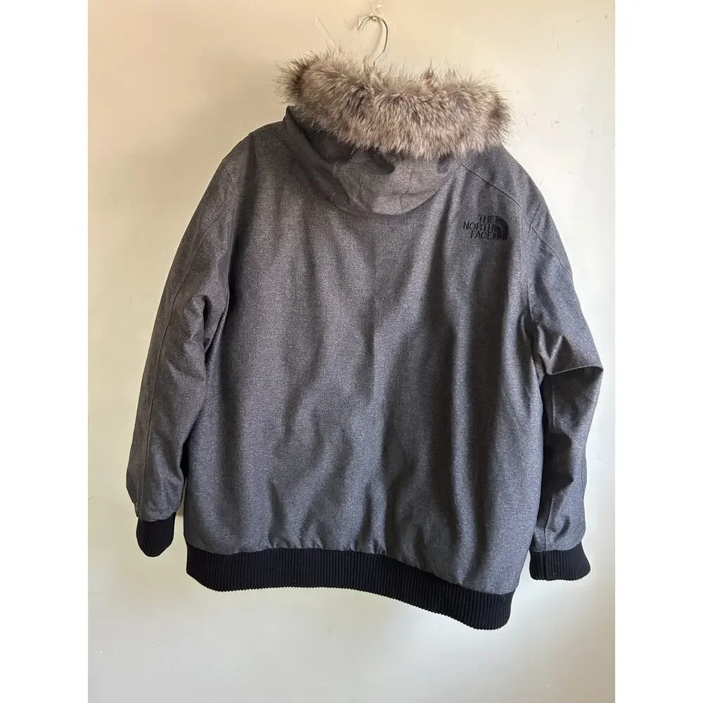 The North Face HyVent Goose Down Parka Mens XL Gray Hooded Fur Trim Coat